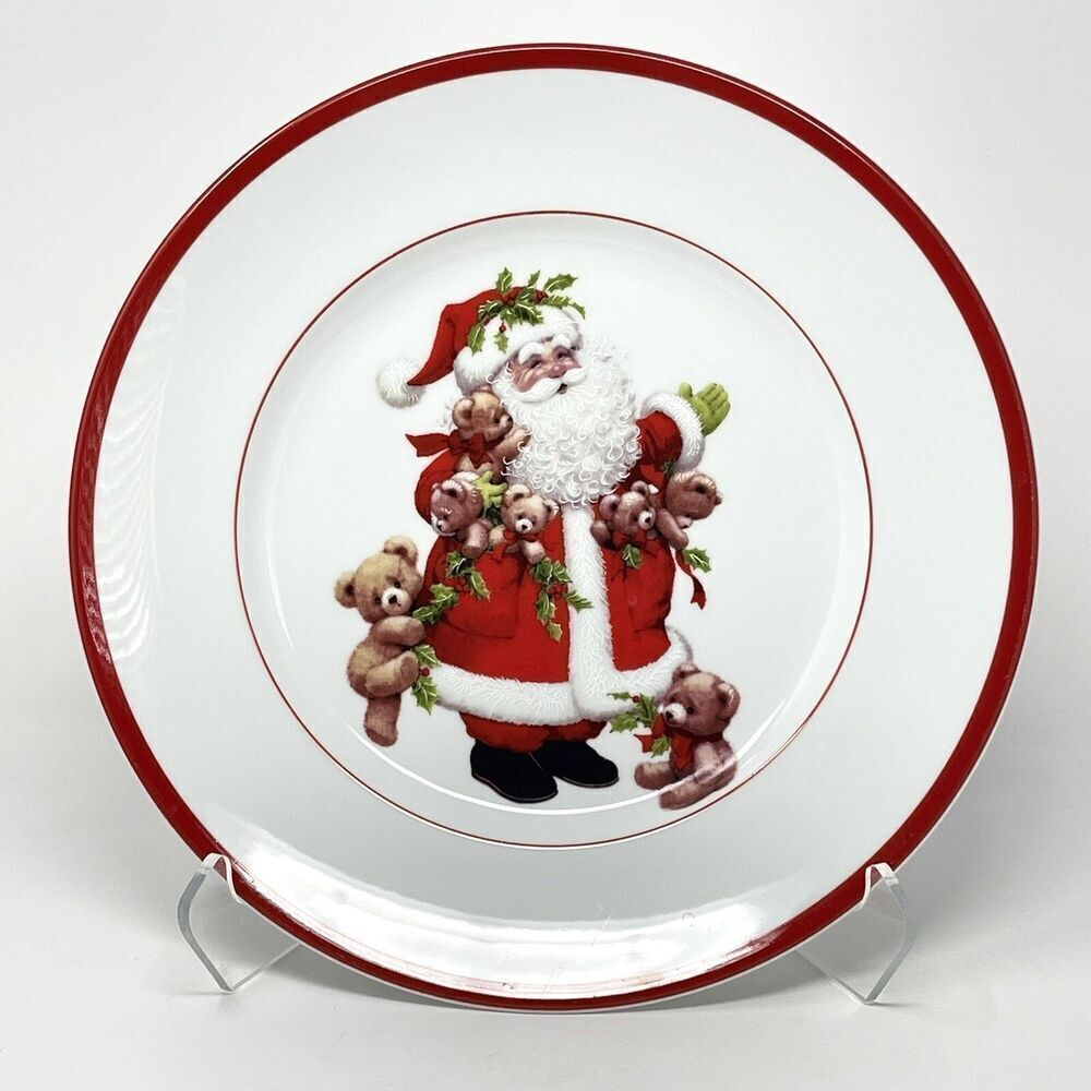 Williams Sonoma Red Brasserie Christmas Santa Chop Plate Platter Charger 12”